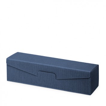  Präsent-Flaschenkarton für Postversand; für 1 Flasche; uni - auch innen farbig; dunkelblau + innen dunkelblau; offene Welle - modern 