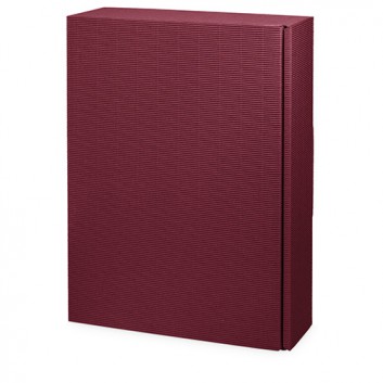  Präsent-Flaschenkarton für Postversand; für 3 Flaschen; uni - auch innen farbig; bordeaux + innen bordeaux; offene Welle - modern 