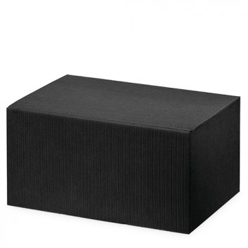  Präsent-Flaschenkarton für Postversand; für 6 Flaschen; uni; schwarz + innen schwarz; offene Welle - modern 