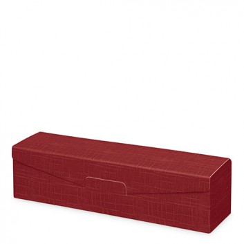  Präsent-Flaschenkarton für Postversand; für 1 Flasche; uni - auch innen farbig; bordeaux + innen bordeaux; Leinenstruktur 