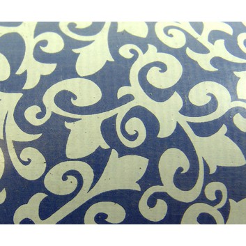  Papier-Stein Geschenkpapier; 50 cm x 250 m; bicolor: Rankenblumen; weiß auf blau; 012; Kraftpapier, weiß- enggerippt; Secare-Rolle 