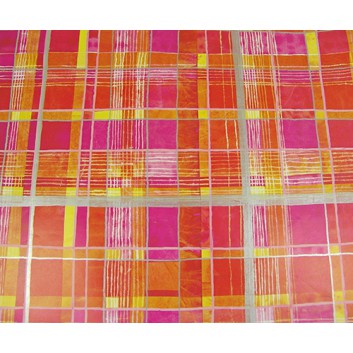  Geschenkpapier; 70 x 100 cm; Querstreifen-Längsstreifen; orange-rosa-weiß-pink; Offsetpapier, glatt; Bogen einmal gelegt 