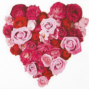  HomeFashion Servietten; 33 x 33 cm; Heart of Roses: Rosenherz; rot-weiß; 211435; 3-lagig; 1/4-Falz (quadratisch); Zelltuch 