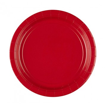 amscan Pappteller; Ø 22,8 cm; uni; rot; Hartpappe; rund 