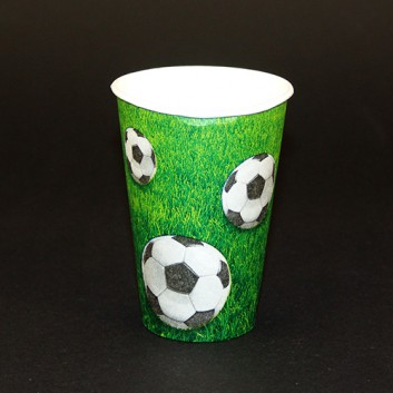  Pappbecher; 200 ml; Fußball; grün; Hartpappe spezialbeschichtet; Durchmesser: 70 mm, Höhe: 97 mm 