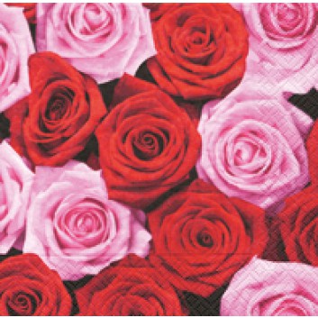  Paper + Design Cocktail-Servietten; 25 x 25 cm; Pink & red roses; 11382; 3-lagig; 1/4-Falz (quadratisch); Zelltuch 