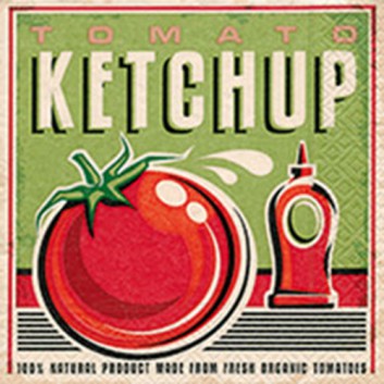  Paper + Design Servietten; 33 x 33 cm; Tomato ketchup; rot-natur auf grün; 21817; 3-lagig; 1/4-Falz (quadratisch); Zelltuch 