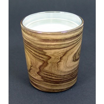  Duni Dekor-Glas-Kerze; Switch & Shine; Wood; natur-braun; 85 x 80 mm; ca. 30 Stunden; Glas; - ABVERKAUF - Sonderpreis 