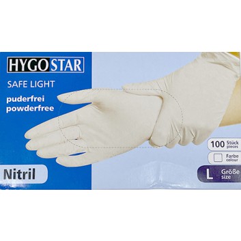  Hygostar Einweghandschuhe -Safe light-; Nitril, weiß; puderfrei, CAT 3, leichte Qualität; L; 100 Stück / 50 Paar 
