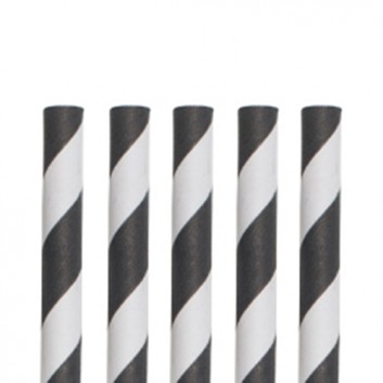  NatureStar Papier-Trinkhalme mit Motiv 100er-Pack; Streifen; schwarz-weiß; 197 mm; 6 mm; Papier, starr; lose, ungehüllt, lebensmittelecht 