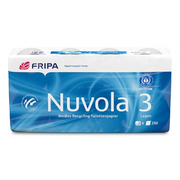  fripa Toilettenpapier, Nuvola; 3-lagig; hochweiß; 250 Blatt; 100 % Recycling; Blauer Engel 