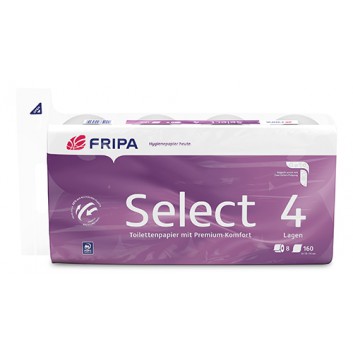  fripa Toilettenpapier, Select; 4-lagig; hochweiß; 160 Blatt; 100 % Zellstoff; PEFC zertifiziert; 20m/Rolle; Blattformat: 13,5x9,8 cm 