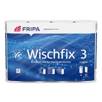  fripa Küchenrolle  -Wischfix-; 3-lagig; hochweiß; 51 Tücher; 100 %  Zelltuch; Blattformat: 26 x 24 cm 