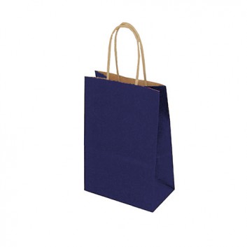 Papier-Tragetaschen mit Papierkordel; 14 + 8 x 21 cm; uni; blau: nachtblau2; gedrehte Papierkordel in naturbraun; Kraftpapier enggerippt braun 