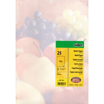  Sigel Design-Papier Vitamins; bunt; DIN A4; 90 g/qm; glatt; Inkjet-und Laserdrucker; mit Motiv, Obst; DP591 