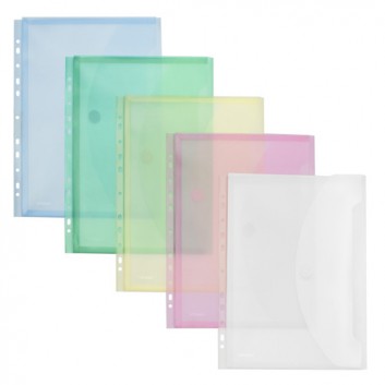  FolderSys Sichttaschen mit Abheftrand & Dehnfalte; für DIN A4; verschiedene Farben; milchig; an der langen Seite 