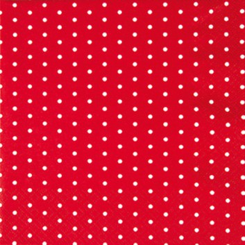  HomeFashion Cocktail-Servietten; 25 x 25 cm; Mini Dots; Punkte; weiß auf rot; 111452; 3-lagig; 1/4 Falz (quadratisch); Zelltuch 
