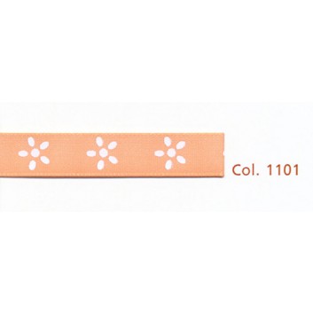  SWS Geschenkband; 10 mm x 20 m; Blümchen, weiß; apricot; 28982-1101; Taftband; ohne Draht; 100 % Polyester 
