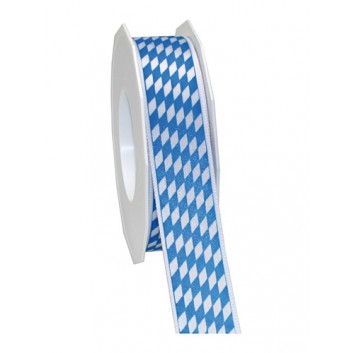  Präsent Geschenkband; 25 mm x 20 m; bayerisch Raute; 602 = weiß-blau; Satincharakter+weißer Rand; Satinband mit weißer Kante 