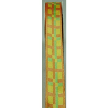  Geschenkband; 25 mm x 20 m; Happy: Schottenkaro; 25 = grün-orange-gelb; Textilband; ohne Draht 