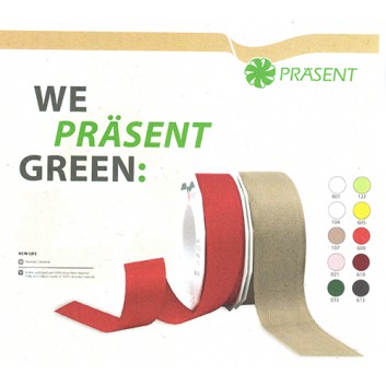  Präsent Recycling-Geschenkband; 15 mm / 25 mm / 40 mm x 25 m; New Life: uni; viele Farben; Recyclingband; ohne Draht; 100% recyceltes PET (RPET) 