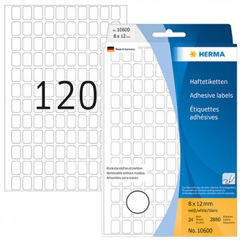  HERMA Vielzweck-Haftetiketten Movables; 8 x 12 mm; weiß; Papier, chlorfrei gebleicht; ablösbar, mehrfach wieder haftend 