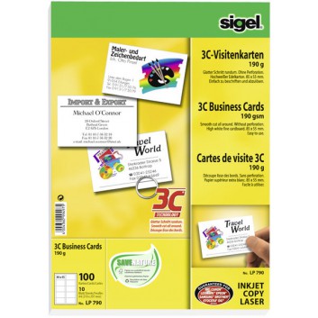  Sigel Visitenkarten 3C; weiß; verschiedene Qualitäten; glatter Schnitt rundum, ohne Perforation; Inkjet-, Laserdrucker und Kopierer 
