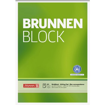  Brunnen Schreibblock - Recycling; DIN A5; Lineatur 06 = blanko/unliniert; 70 g/m² - 100% Recyclingpapier; 50 Blatt; kopfgeleimt (oben geleimt) 