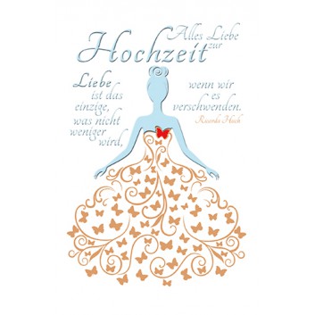  Skorpion Glückwunschkarte; 115 x 175 mm; Zur Hochzeit; Braut im Schmetterlingskleid; Ku: weiß, naßklebend, Spitzklappe 