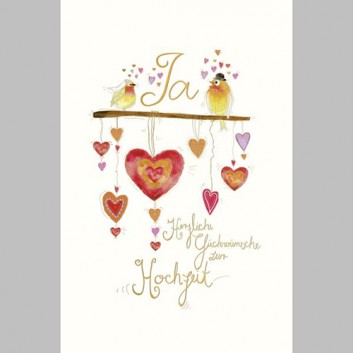  Skorpion Glückwunschkarte; 115 x 175 mm; Zur Hochzeit; Art-Serie: Vogelpaar und Herzen; Ku: weiß, naßklebend, Spitzklappe 