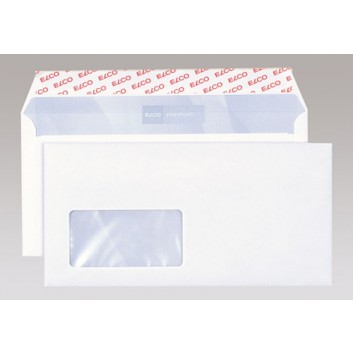  ELCO Briefumschläge Premium; 114 x 229 mm (DL); weiß; mit Fenster; Haftklebung mit Abdeckstreifen; gerade Klappe; 100 g/qm; mit Innendruck; 30779 