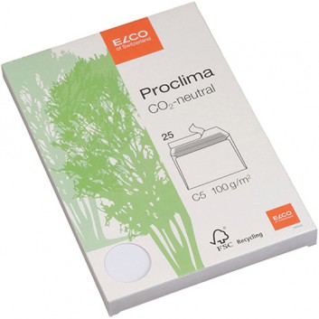  ELCO Briefumschläge Proclima CO2-neutral; C5; weiß; ohne Fenster; Haftklebung mit Abdeckstreifen; gerade Klappe; Recyclingpapier 100 g/qm 