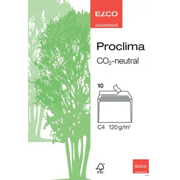  ELCO Briefumschläge Proclima CO2-neutral; C4; weiß; ohne Fenster; Haftklebung mit Abdeckstreifen; gerade Klappe; Recyclingpapier 100 g/qm 