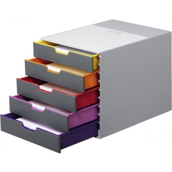  DURABLE Schubladenbox VARICOLOR 5; grau; 280 x 356 x 292 mm (B x T x H); 5 geschlossene Schubladen; inkl. Beschriftungsschilder; Kunststoff 