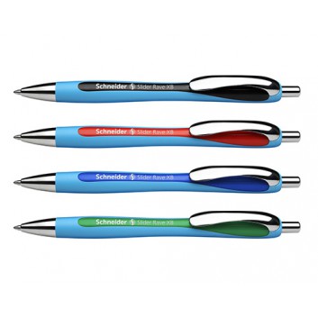  Schneider Slider Rave XB Kugelschreiber; cyan-Schreibfarbe; 4 Farben: schwarz, blau, rot, grün; XB (extrabreit) 