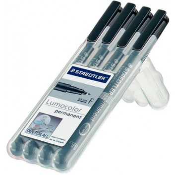  STAEDTLER Lumocolor Folienstifte-Set permanent; schwarz, Stärken-sortiert in Aufstellbox; S/F/M/B = Superfein/Fein/Mittel/Breit 