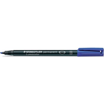  STAEDTLER Lumocolor Folienstift permanent; blau; B = breit, ca. 1,0 - 2,5 mm; Keilspitze; wisch- und wasserfest, schnelltrockend 