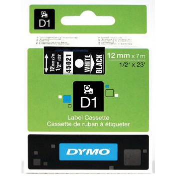  Dymo Schriftbandkassette; 12 mm x 7 m (B x L); weiß; schwarz; ablösbar; Kunststoff, laminiert; UV+temperarturbeständig, wasserabweisend; S0720610 