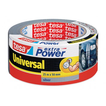  tesa Gewebeband, Universal extra Power; 50 mm x 25 m; silber; Gewebeverstärktes Folienband; Reparaturen im Innen- u.Außenbereich; Breite x Länge 