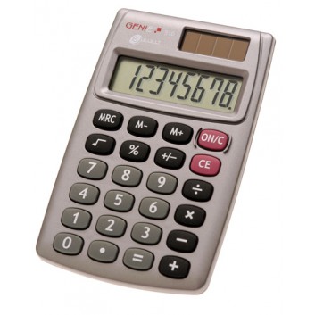  GENIE Taschenrechner Genie 510; 8-stellig; silber; 95 x 60 x 5 mm; Solar und Batterie; u.a. Speicher,Prozent-,Wurzelrechnung 