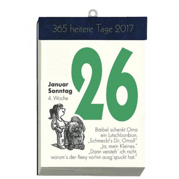  ZETTLER Humor-Tagesabreisskalender; schwarz/bunt; 15,5 x 21,5 cm; 1 Tag = 1 Seite; 3651015; hellgraue Patentklammer und Aufhängeöse 
