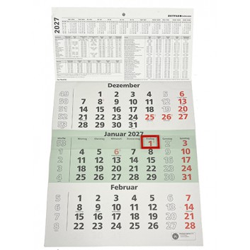  ZETTLER Dreimonatskalender, Recy - 1 Block; Druck: schwarz-rot-grün; 295 x 49 cm incl. Kopfleiste; 3 Monate = 1 Blatt; 9560011 