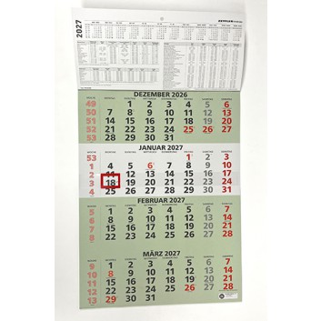  ZETTLER Viermonatskalender, Recy - 1 Block; Druck: schwarz-rot-grün; 33 x 63,5 cm; 4 Monate = 1 Blatt; 9590011; perforiert; inkl. Datumschieber 