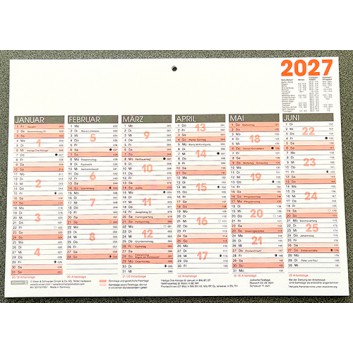  Glocken Tafelkalender A4; kein Einband; Druck: rot-schwarz; 29,7 x 21 cm; 6 Monate = 1 Seite; 50-11317007; Karton, Druck schwarz-rot 