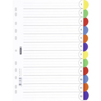  Brunnen Blankoregister 12tlg.; weiß, mehrfarbige Taben; 225 x 297 mm (für DIN A4); Blanko, halbrund; PP-Folie; Eurolochung; 12 Blatt 