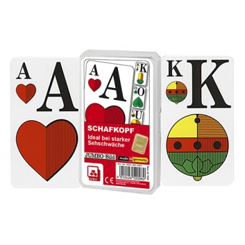  Schafkopfkarten - JUMBO (bei Makuladeg.); Bayerisches Bild; 36 Karten mit Deckblatt; 56 x 100 mm; Jumbobild - bei Makuladegeneration 