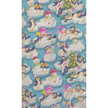  Weihnachts-Geschenkpapier, Bogen; 70 x 100 cm; Kindermotiv: Schneemänner mit Pinguin; hellblau 