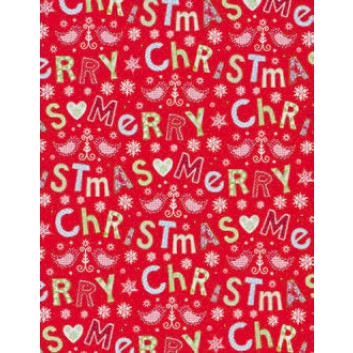  Weihnachts-Geschenkpapier, Großrolle; 50 cm x 250 m / 70 cm x 250 m; Weihnachts-Symbole, Text: Merry Chrstmas; rot; 3A5525 