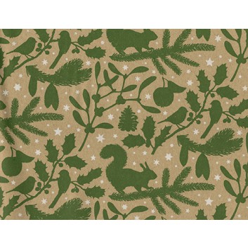  Weihnachts-Geschenkpapier, Recycling; 50 cm x 200 m / 70 cm x 200 m; Eichhörnchen & Ilex; grün-weiß auf braun; 39908 