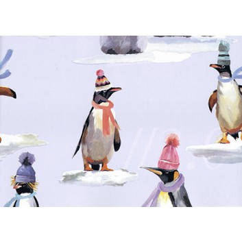  Weihnachts-Geschenkpapier, Großrolle; 50 cm x 200 m / 70 cm x 200 m; Pinguine mit Schal und Mütze; Pastelltöne auf eisblau; 49365 